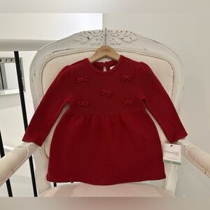 ❤️ 18 Mth Organic Cotton Classic Red Knit Baby Dress with Bow Accents NWT
